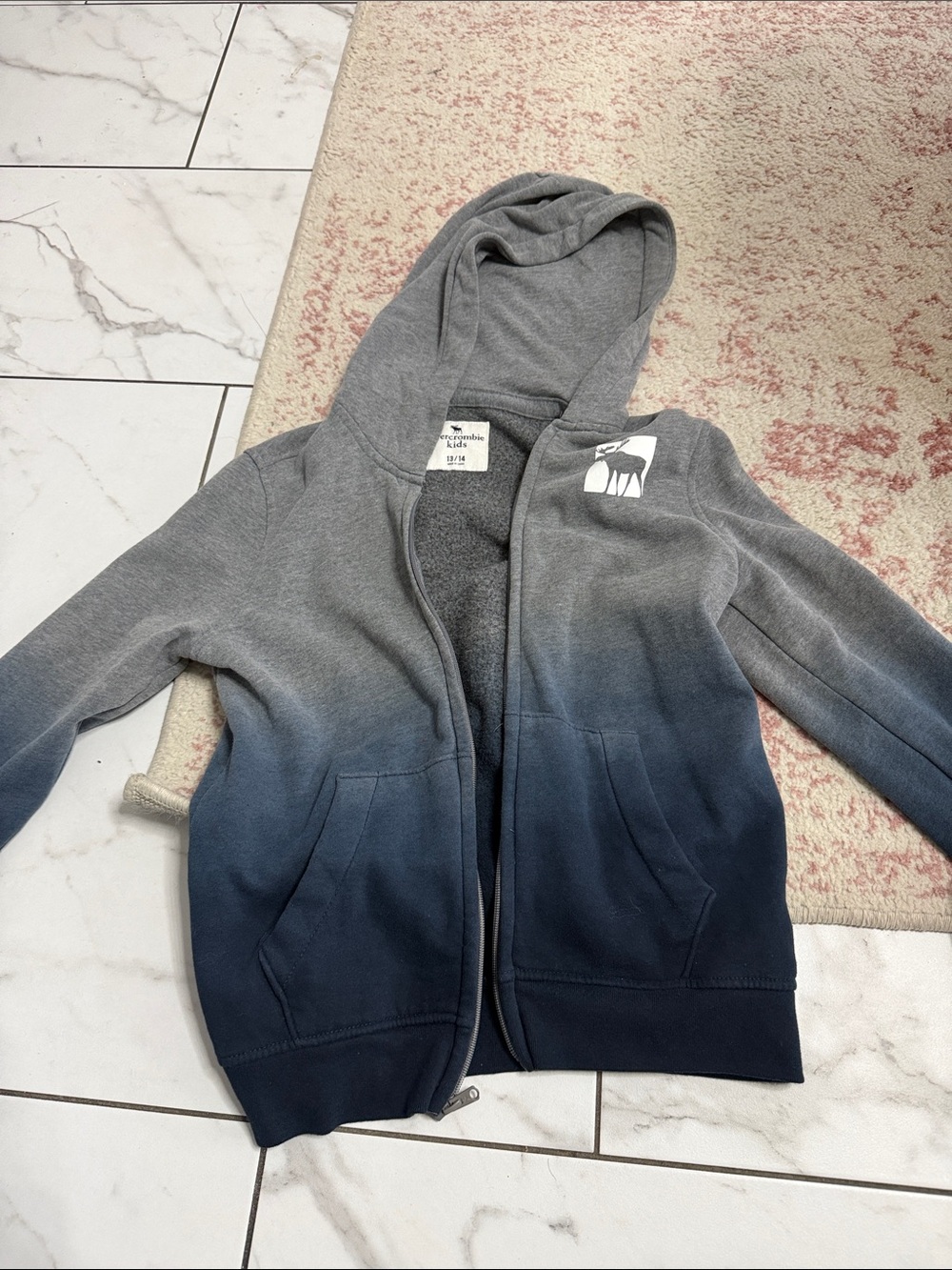 Kids Abercrombie Ombre Zip Hoodie Jacket - Gray to Navy